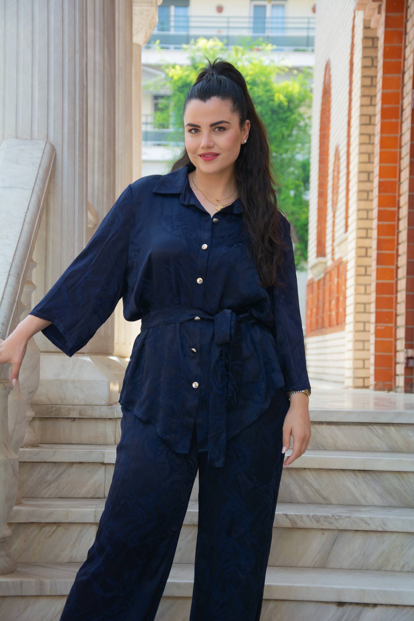 ΣΕΤ ΣΑΤΕΝ | ΠΟΥΚΑΜΙΣΑ ΜΕ ΠΑΝΤΕΛΟΝΑ | ΜΠΛΕ FLORAL - Image 2