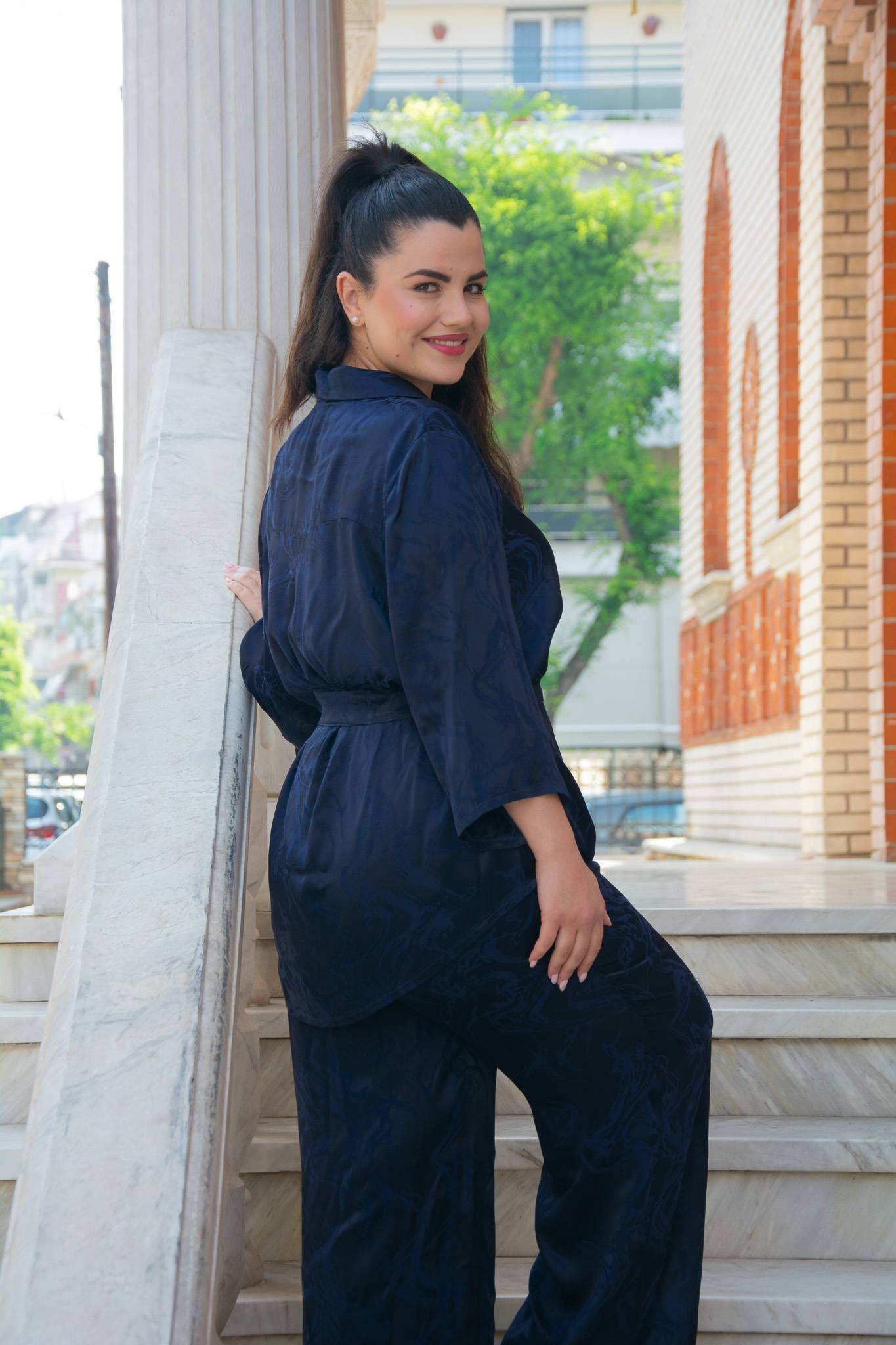 ΣΕΤ ΣΑΤΕΝ | ΠΟΥΚΑΜΙΣΑ ΜΕ ΠΑΝΤΕΛΟΝΑ | ΜΠΛΕ FLORAL - Image 3