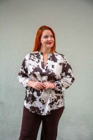 ΜΠΛΟΥΖΑ ΜΑΚΡΙΑ ΜΕ V-ΝΤΕΚΟΛΤΕ ΣΑΤΕΝ | ΕΚΡΟΥ-ΚΑΦΕ