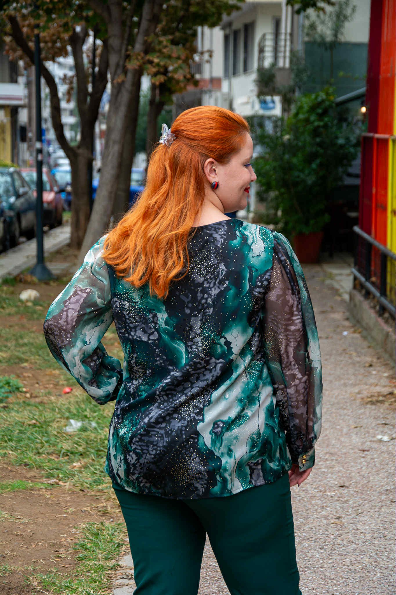 ΜΠΛΟΥΖΑ ΜΟΥΣΕΛΙΝΑ ΜΕ ΕΛΑΦΡΩΣ V-ΝΤΕΚΟΛΤΕ | ΕΜΠΡΙΜΕ ΠΡΑΣΙΝΗ - Image 2