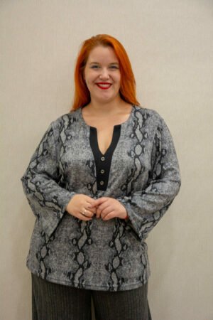 ΜΠΛΟΥΖΑ ΜΟΧΕΡ ΜΕ V-ΝΤΕΚΟΛΤΕ ΚΑΙ ΚΑΜΠΑΝΑ ΜΑΝΙΚΙ | ΑΝΙΜΑΛ ΓΚΡΙ